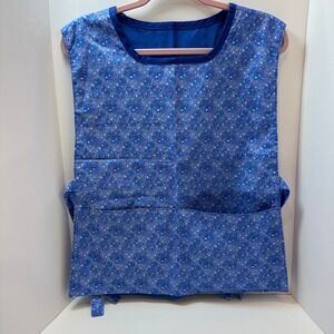 Handmade Blue Geometric Print Tabard Cobbler Apron Side Tie Pockets Craft Smock